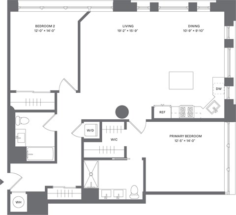 Floor plan for 2 beds, 2 baths, 1314 sqft